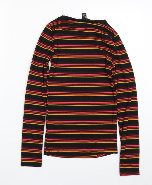 New Look Womens Black Crew Neck Striped Polyester Pullover Jumper Size 6
