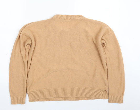 Brave Soul Womens Brown Crew Neck Acrylic Pullover Jumper Size 12