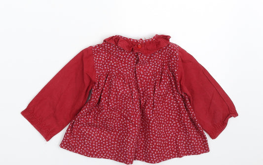 Boots Girls Red Floral 100% Cotton A-Line Size 3-6 Months Collared Button