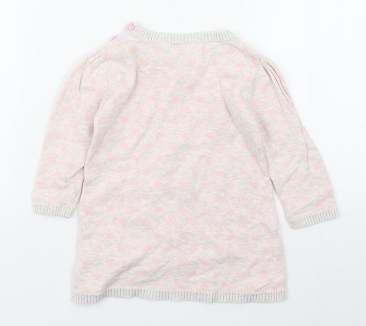 TU Girls Pink Polka Dot 100% Cotton Jumper Dress Size 6-9 Months Round Neck Pullover - Hedgehog