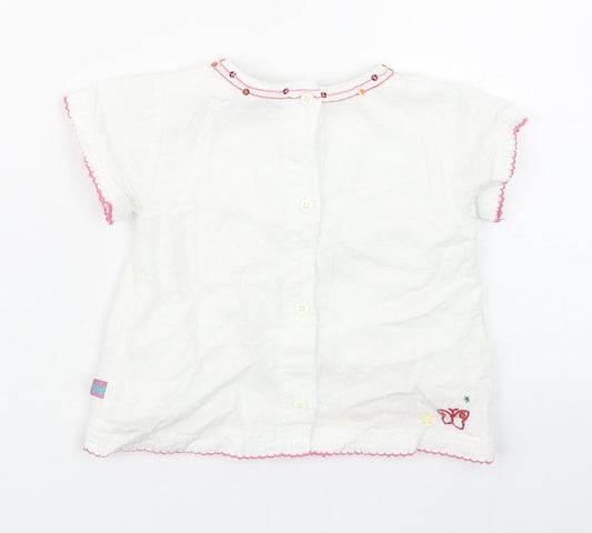 Debenhams Girls White 100% Cotton Basic Blouse Size 9-12 Months Round Neck Button