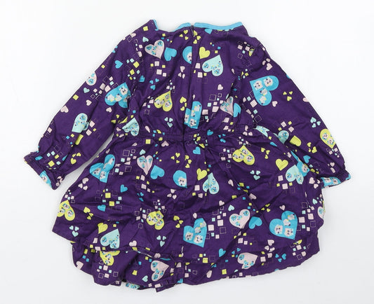 name it Girls Multicoloured Geometric 100% Cotton Skater Dress Size 9-12 Months Round Neck Pullover