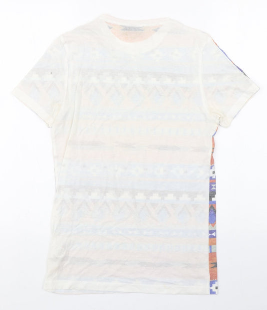 Topman Mens Multicoloured Fair Isle Cotton T-Shirt Size XS Round Neck