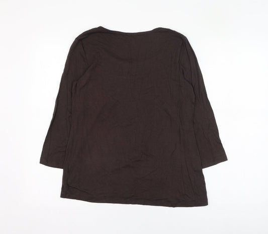Ninety Womens Brown Viscose Basic Blouse Size L Round Neck