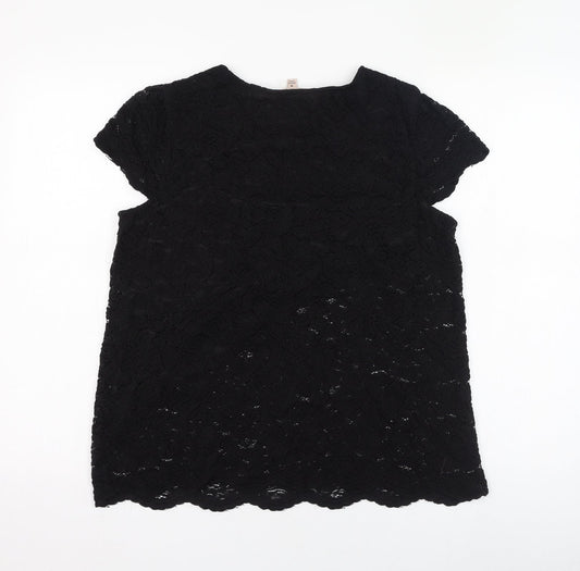 Philosophy Womens Black Nylon Basic Blouse Size M Round Neck