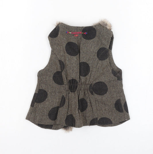 Catimini Girls Brown Polka Dot Gilet Jacket Size 3 Years Hook & Loop