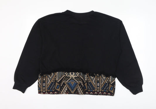 Stradivarius Womens Black Geometric Polyester Pullover Sweatshirt Size S Pullover