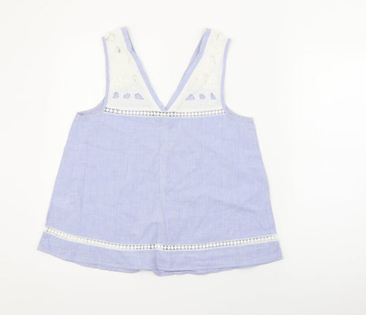 River Island Womens Blue Cotton Camisole Tank Size 10 V-Neck