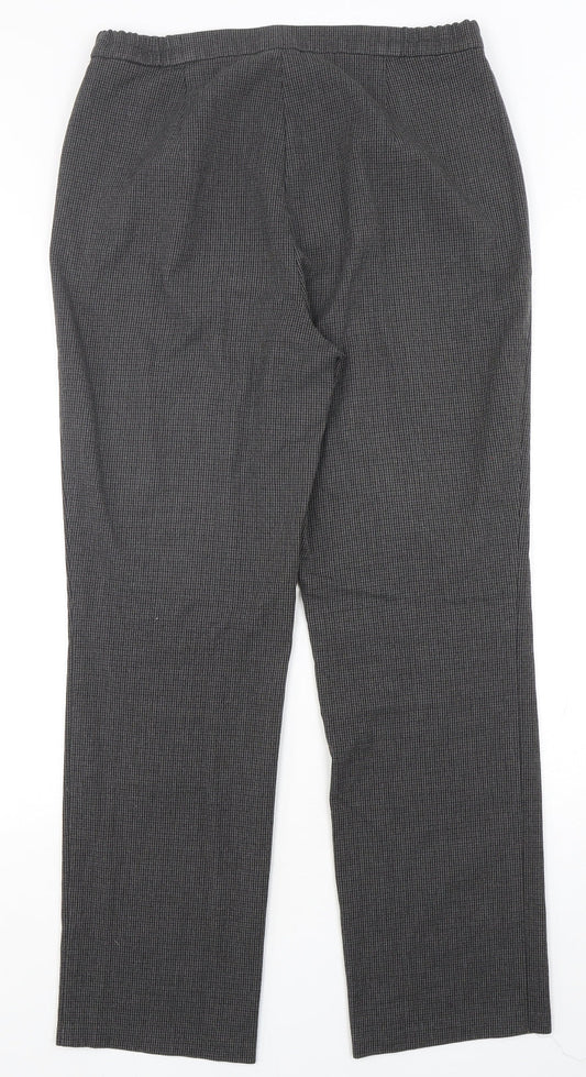 Marks and Spencer Womens Grey Houndstooth Polyester Trousers Size 10 L30 in Slim