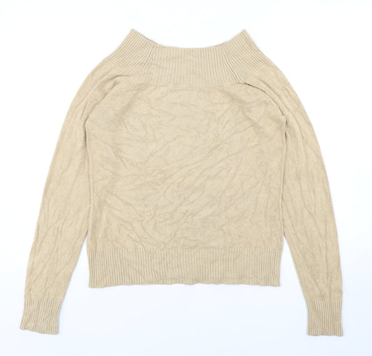 Debbie Morgan Womens Beige High Neck Polyester Pullover Jumper Size XL