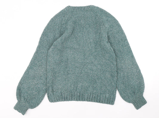 H&M Womens Green Round Neck Polyamide Pullover Jumper Size XS