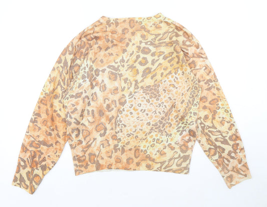 Collezioni Womens Multicoloured Round Neck Animal Print Acrylic Cardigan Jumper Size M