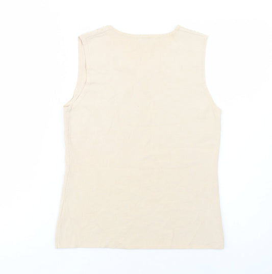 Papillon Rouge Womens Beige Viscose Basic Blouse Size L Scoop Neck