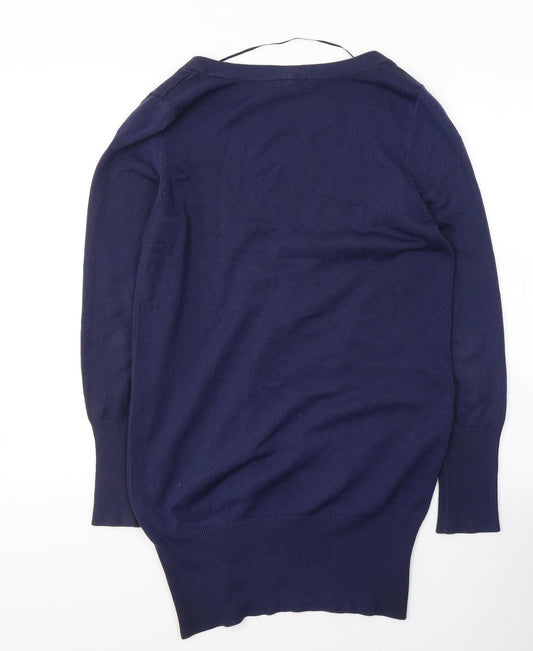 H&M Womens Blue Acrylic Jersey Button-Up Size M V-Neck