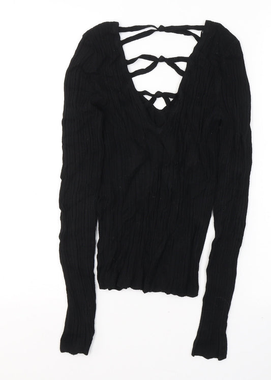 Miss Selfridge Womens Black Viscose Basic Blouse Size 6 V-Neck