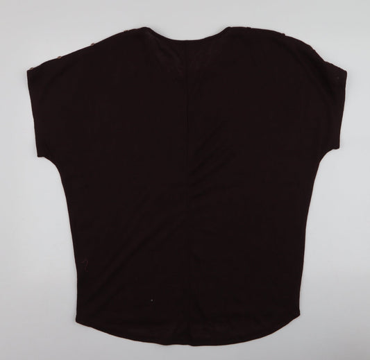 Pep & Co Womens Brown Polyester Jersey Blouse Size M Round Neck - Buttons on sleeves