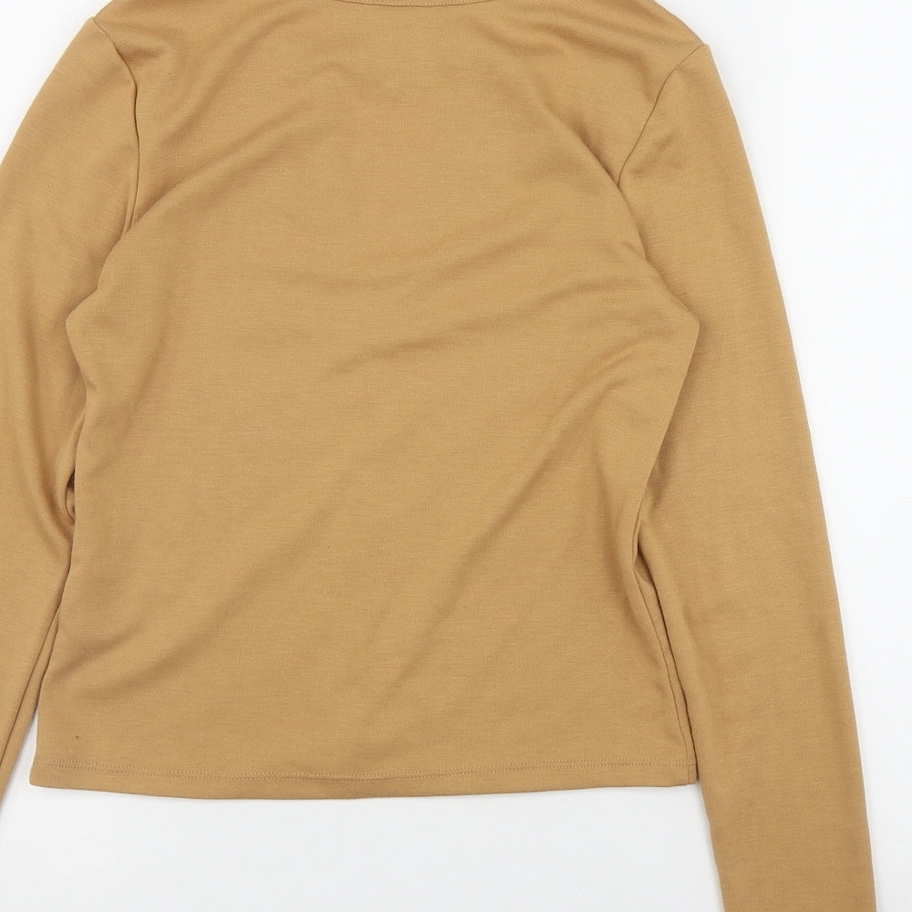 H&M Womens Brown Polyester Basic T-Shirt Size S Round Neck