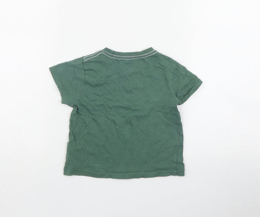 Little Peanut Boys Green Cotton Basic T-Shirt Size 6-9 Months Round Neck Pullover - Dinosaur