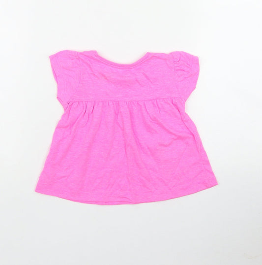 Dunnes Stores Girls Pink Polyester Basic T-Shirt Size 12-18 Months Round Neck Pullover