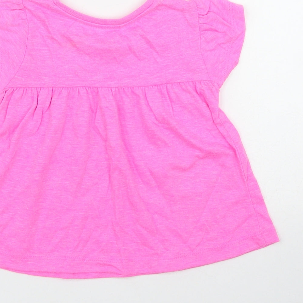 Dunnes Stores Girls Pink Polyester Basic T-Shirt Size 12-18 Months Round Neck Pullover