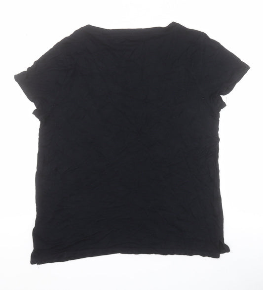 Oasis Womens Black Viscose Basic T-Shirt Size M Round Neck