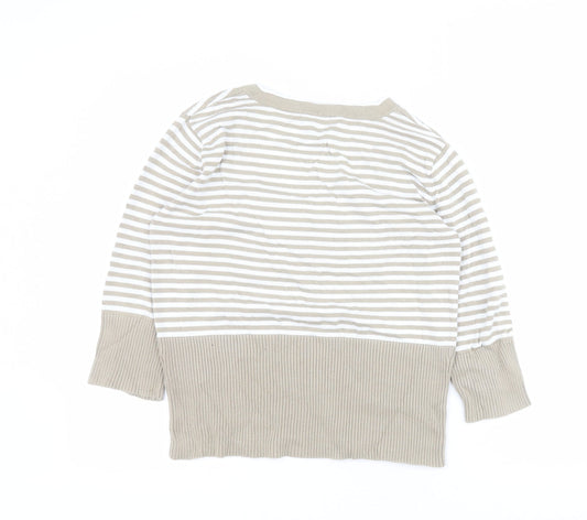 HEINE Womens Beige Scoop Neck Striped 100% Cotton Pullover Jumper Size 14