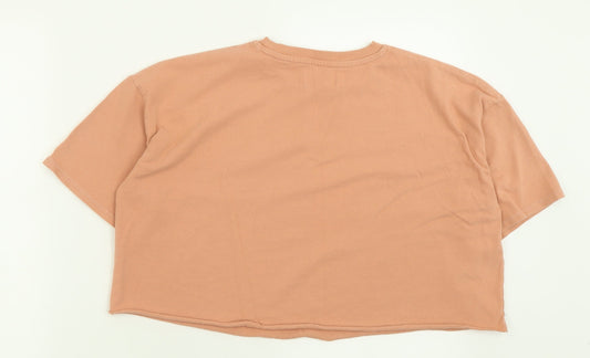 Topshop Womens Orange Cotton Cropped T-Shirt Size 6 Crew Neck