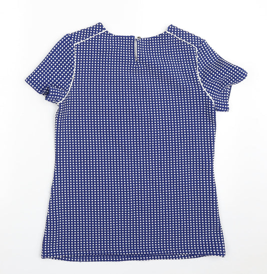 Savida Womens Blue Check Polyester Tunic Blouse Size 8 Scoop Neck