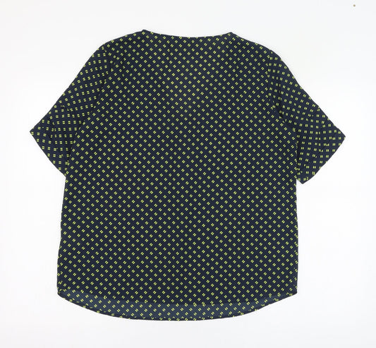 JACOUELINE de YONG Womens Black Geometric Polyester Basic Blouse Size 10 V-Neck