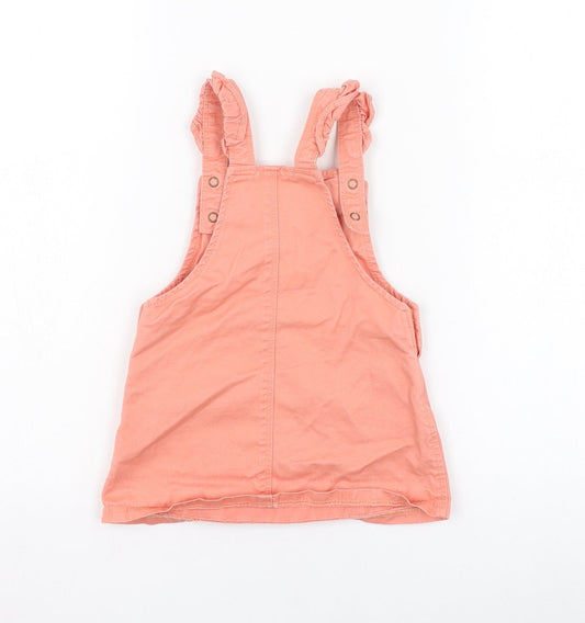 George Girls Pink Cotton Pinafore/Dungaree Dress Size 12-18 Months Square Neck Button