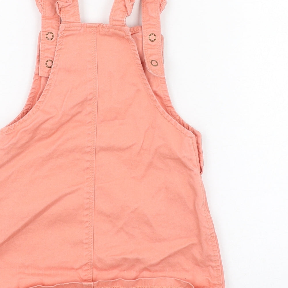 George Girls Pink Cotton Pinafore/Dungaree Dress Size 12-18 Months Square Neck Button