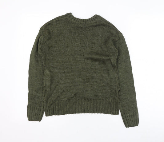 New Look Girls Green Round Neck Acrylic Pullover Jumper Size 12-13 Years Pullover