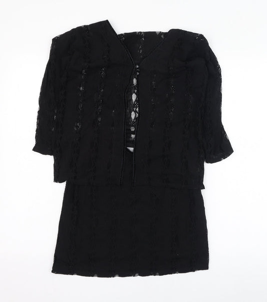 Style Collection Womens Black Nylon Pencil Dress Size M Square Neck Button