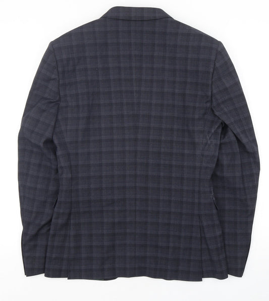 REMUS UOMO Mens Blue Check Polyester Jacket Suit Jacket