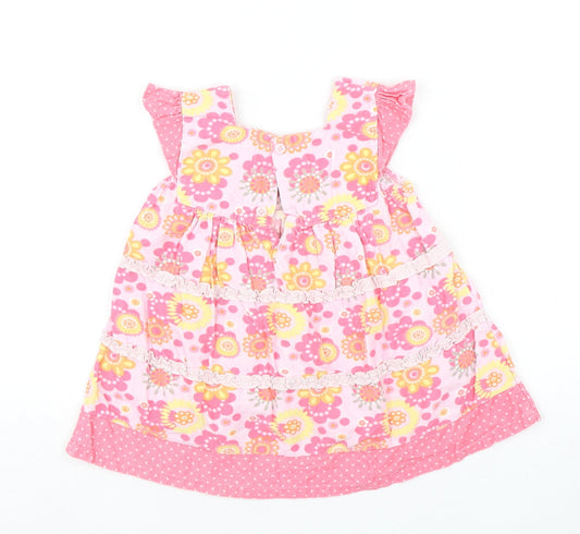 Cherokee Girls Pink Floral Cotton A-Line Size 12-18 Months Square Neck