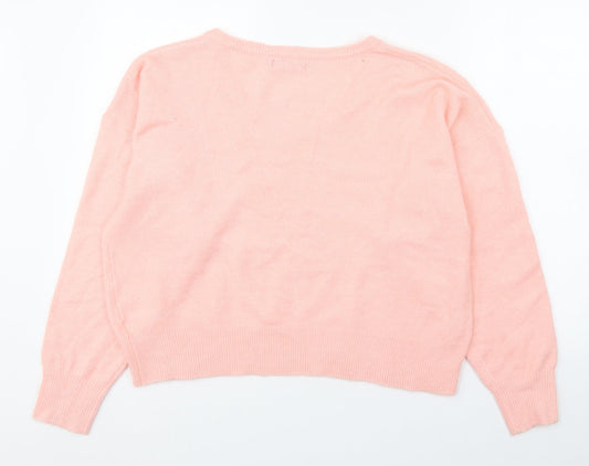 2Xtrenz Womens Pink V-Neck Acrylic Pullover Jumper Size XL