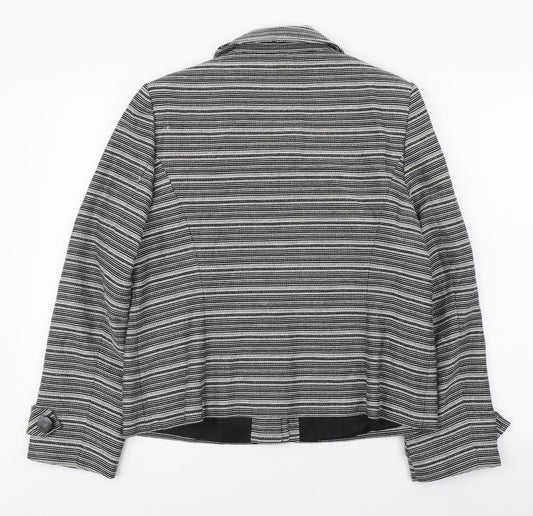 CC Womens Black Striped Jacket Blazer Size 14 Button