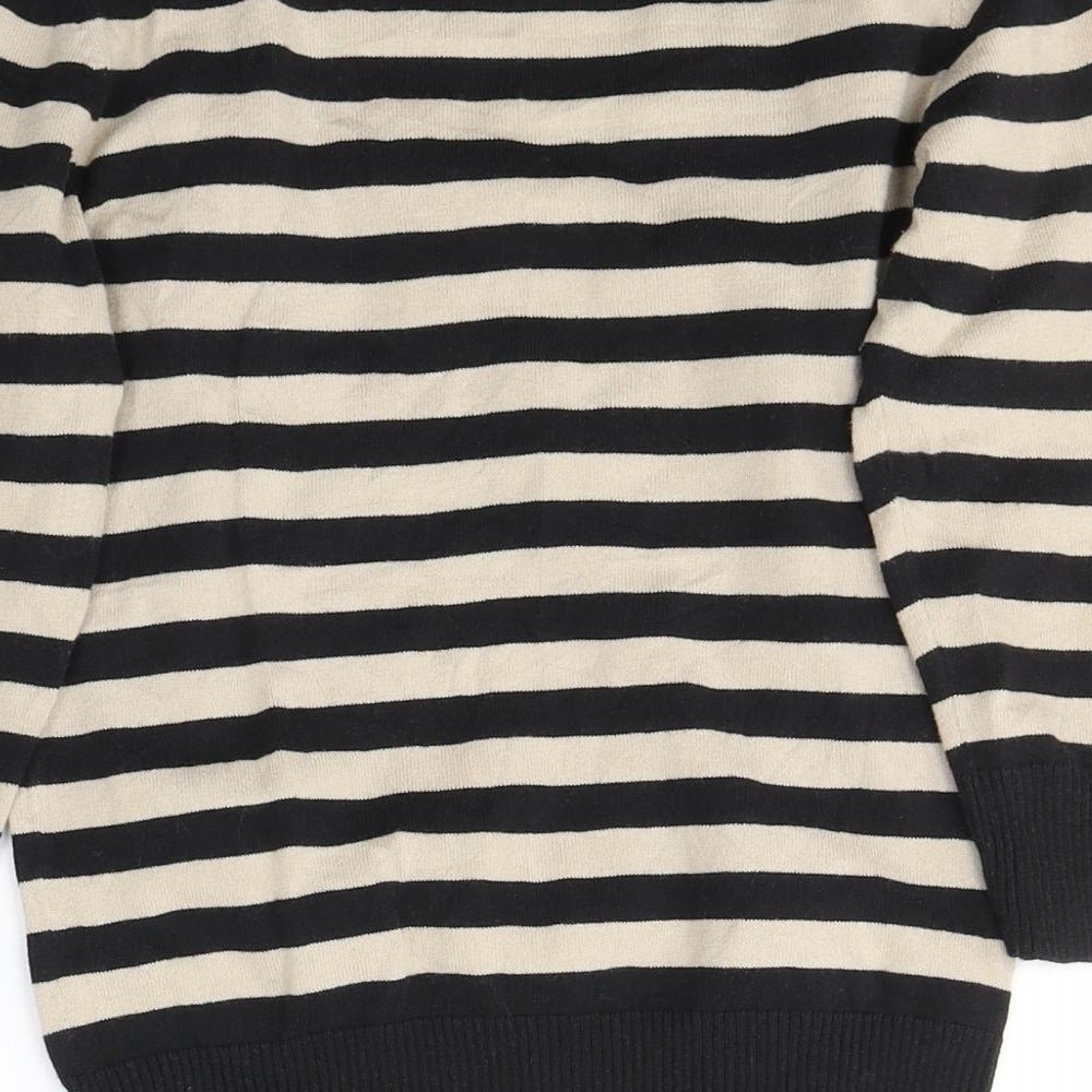 Phildar Womens Black Round Neck Striped Acrylic Pullover Jumper Size S