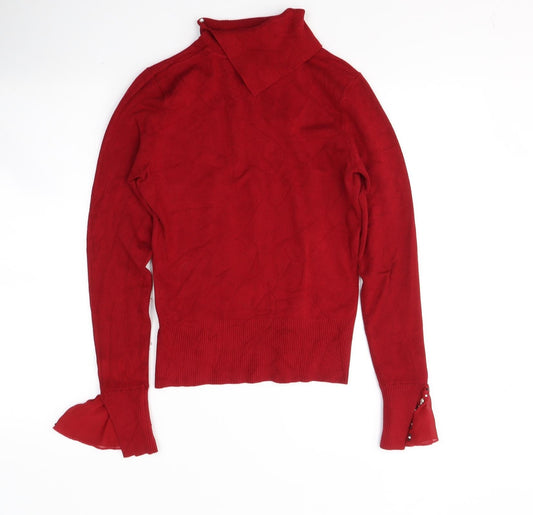Vuka Womens Red Nylon Jersey Blouse Size 12 Roll Neck