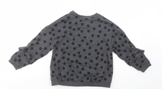 NEXT Girls Grey Polka Dot Cotton Pullover Sweatshirt Size 5-6 Years Pullover