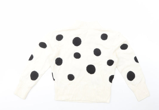 Marks and Spencer Womens Ivory Mock Neck Polka Dot Acrylic Pullover Jumper Size S