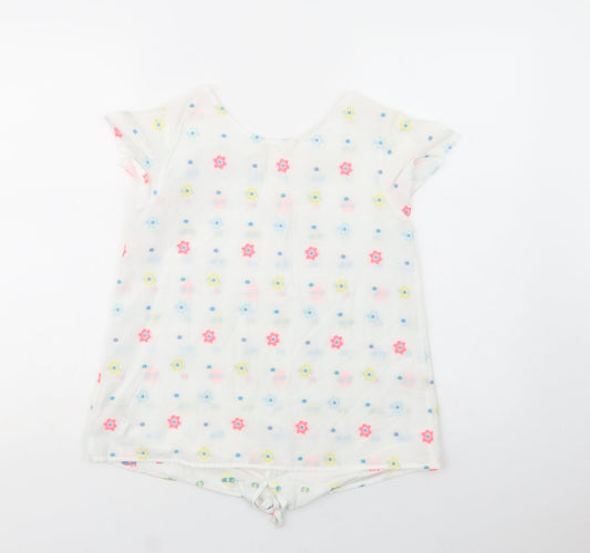 Zara Girls White Floral Cotton Basic Blouse Size 13-14 Years Crew Neck Pullover