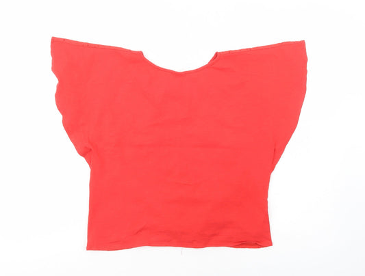 Zara Girls Red Cotton Pullover Blouse Size 10 Years Crew Neck Pullover