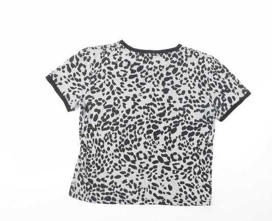 New Look Womens Grey Animal Print Polyester Basic T-Shirt Size 12 Crew Neck
