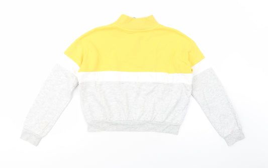 H&M Girls Yellow Colourblock Cotton Pullover Sweatshirt Size 11-12 Years Zip - Make New Memories