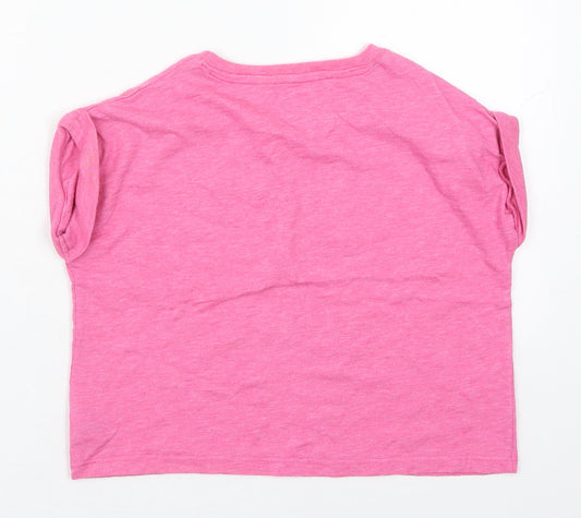 Dunnes Girls Pink Cotton Cropped T-Shirt Size 7 Years Crew Neck Pullover - Chest Pocket