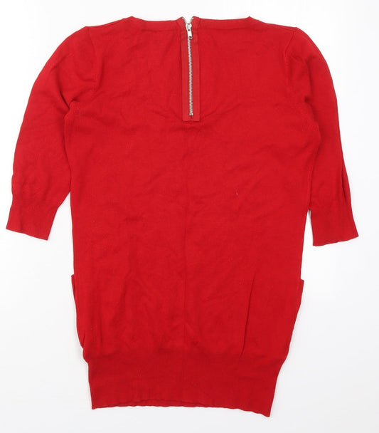 Internacionale Womens Red Round Neck Viscose Pullover Jumper Size 12