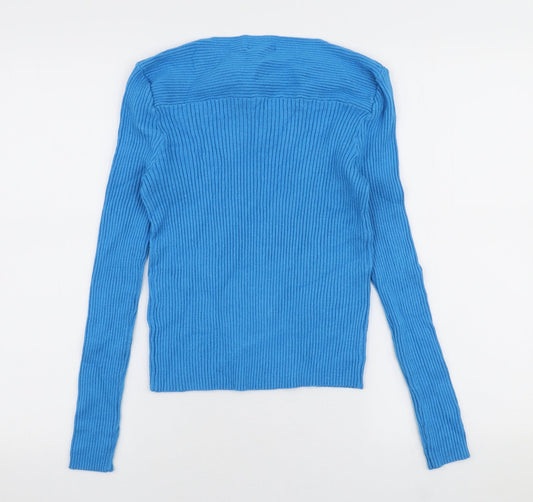 Warehouse Womens Blue V-Neck Viscose Pullover Jumper Size M