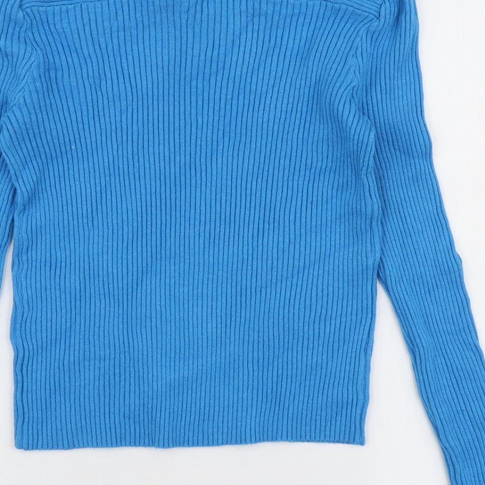 Warehouse Womens Blue V-Neck Viscose Pullover Jumper Size M