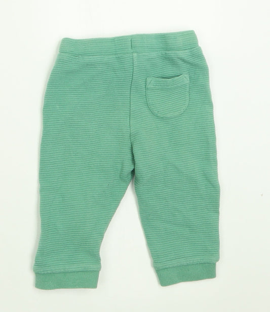 Marks and Spencer Boys Green Cotton Capri Trousers Size 6-9 Months Tie